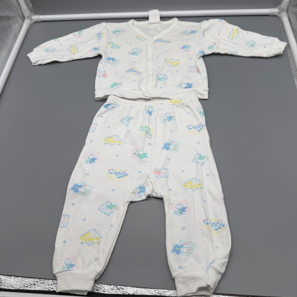 Vintage 1987 WeeWear Oneita Baby Pajamas 6M Pastel Animal Print 2pc Set USA